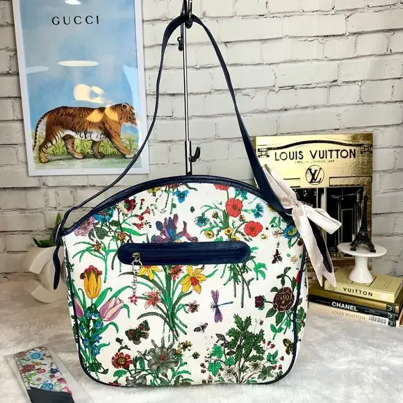 Gucci Flora GG Vintage Large Shoulder Bag tote Good USED with scarf RARE. GIFT! - Picture 2 of 16